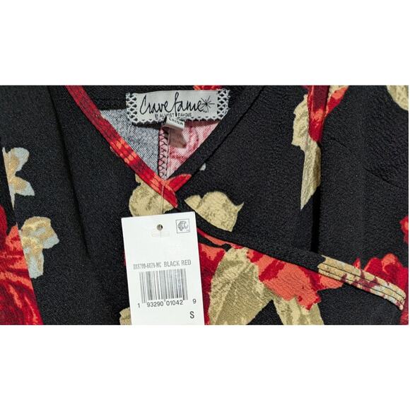Crave Fame Black/Red Floral Faux-Wrap Sleeveless V-Neck Mini Dress Womens Size S - Picture 7 of 12